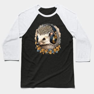 Cute Hedgehog with Headphones Blue Gold design Baseball T-Shirt